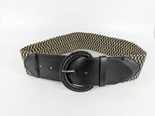 Image of Accessorize Black Faux Leather Stretch Fabric Belt Small New Waist 25-28 Inches