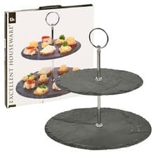 Image of 2 Tier Layer Slate Cake Food Stand Round Centre Piece Display Serving Wedding