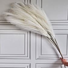 Image of Large Cream Artificial Pampas Grass 3 Stems 115cm Tall Fluffy Faux Dried Flower