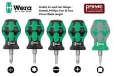 Image of Wera Stubby Screwdrivers Short Slotted, Phillips, Torx, Pozi, SQ - Choose size