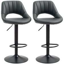 Image of HOMCOM Barstools Set of 2, Dining Stools with Backrest and Footrest, Grey