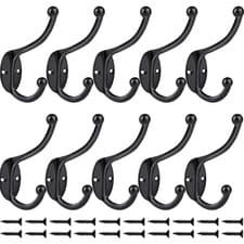 Image of 10 pcs Zinc Alloy Double Hat/Coat Hooks Door and Wall Clothing Hangers Black