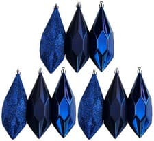 Image of 9 Large Geo Midnight Blue Christmas Tree Tear Drop 13cm Baubles Decorations