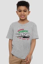 Image of Star Wars Grogu Christmas Merry Force Be With You Kids T-Shirt Athletic Heather