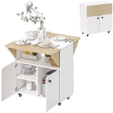 Image of HOMCOM Folding Dining Table, Rolling Drop Leaf Table with Hidden Shelf