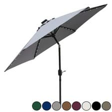 Image of 2.5m 2.7m Round Parasol Garden Umbrella with LED Solar Lights Tilt Crank Fabric