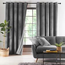 Image of Crushed Velvet Curtains Ready Made Thermal Ring Top Fully Lined Blackout Curtain