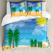 Image of Oasis Duvet Cover Palm Silhouettes Sunny Sky