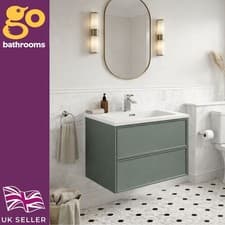 Image of Modern Wall Hung Bathroom Vanity Unit Green 2 Drawer Basin Sink Cabinet 600mm