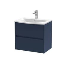 Image of Nuie Havana 600mm Midnight Blue Wall Hung 2-Drawer Vanity Unit Curved Wash Basin
