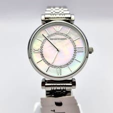 Image of NEW EMPORIO ARMANI AR1908 LADIES WATCH SILVER AND WHITE DIAL CRYSTAL