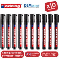 Image of Edding 300 Permanent Marker Bullet 1.5-3mm Black Marker for Writing - Pack of 10