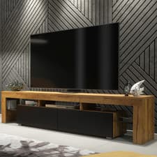Image of TV Stand TV Unit Cabinet Media Storage Sideboard Oak Black Furniture 200cm