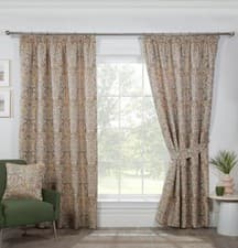 Image of Keira Floral Jacquard 3" Pencil Pleat Header Lined Curtains - Natural
