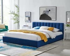 Image of Ottoman Bed Storage Frame Faux Velvet Plush Minimal Double Super King