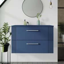 Image of Nuie Deco Wall Hung 2-Drawer Vanity Unit with Worktop 800mm Wide - Satin Blue