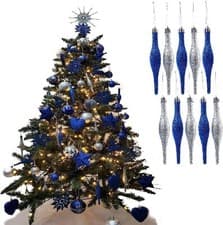 Image of 10 Droplet Baubles, Christmas Tree Glitter & Matte Icicle Bauble Decorations