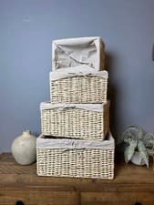 Image of Wicker Lined Storage Log Hamper Baskets Home Storage Cream