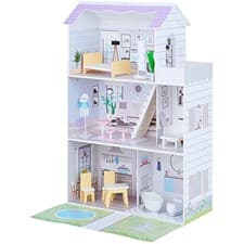 Image of Olivia's Little World Lavender Grand 3-Story Wooden Doll House with Balcony and