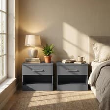 Image of 2x Pair of Dark Grey Bedside Chest of Drawers Bedroom 1 Drawer Cabinet