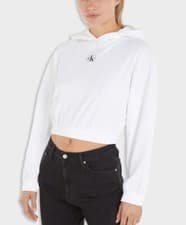 Image of Calvin Klein Jeans MONOGRAM RIB CROPPED LOWER SHOULDER Hoodie J20J221441 RRP £75