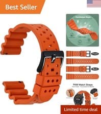 Image of Breathable 20mm Men's Watch Band - Pumpkin Orange FKM Rubber with Black Buckle