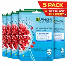 Image of Garnier Skin Active Moisture Bomb Sheet Mask Hyaluronic Acid + Pomegranate X5