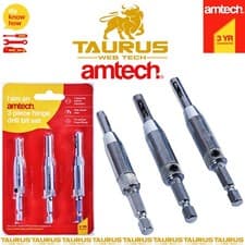 Image of 3 x AMTECH Hinge DRILL Set Self Centering Bit Pilot Holes DIY Hex HSS Impact UK
