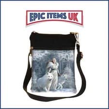 Image of Anne Stokes Small Gothic Winter Guardians Fantasy Wolf Shoulder Bag 23cm