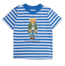 Image of Ralph Lauren baby boy blue striped Polo Bear t-shirt Tee 18/24M - NEW w/ tags