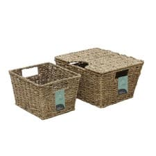 Image of JVL Set of 2 Large Rectangular Natural Seagrass Storage Baskets Brown
