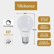 Image of LED DIMMABLE GLS LIGHT BULB 8.5W=60W BC/B22 ES/E27 WARM WHITE / DAY LIGHT A60