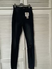 Image of Boohoo Size 10 Tall Distressed Dark Blue Jeggings Jeans