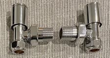 Image of 15mm Angled Round Manual Radiator Valve (Pair) - Chrome - VURTU 16 Brand New