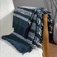 Image of Jour Woven Fringed Throw - Dusk Blue/Olive Green