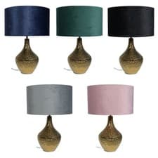 Image of Gold Ceramic Table Lamp Light Velvet Shade Bedroom Living Room Bedside Lighting