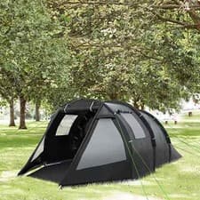 Image of 3-4 Persons Tunnel Tent, Two Room Camping Tent with Windows - Black