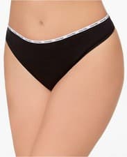 Image of CALVIN KLEIN THONG SIZE XL COTTON UNDERWEAR LOGO-WAIST BLACK SINGLE THONG