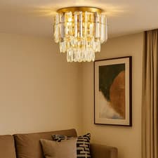 Image of Crystal Chandelier Round Ceiling Light Tiered K9 Luxury 30cm Smoked Glass Gold