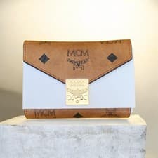 Image of MCM WALLET TRACY TRIFOLD WALLET IN VISETOS COGNAC BRAND NEW AUTHENTIC