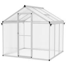 Image of Outsunny 6x6ft Aluminium Greenhouse with/ Door Window Galvanised Base PC Panel