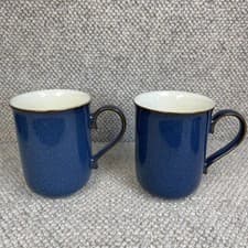 Image of Denby Boston Blue Standard Straight Mug X 2 New Unused Stoneware VGC