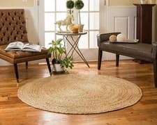 Image of Round Rug Natural Jute Braided Handmade Circle Rug Farmhouse Jute Rug, Beige