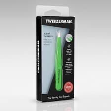 Image of Tweezerman Eyebrow Tweezers Slanted Stainless Steel Hair Pluckers Green Large