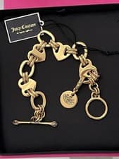 Image of Juicy Couture Gold Charm Bracelet Hearts, Toggle Fastening, Vintage NWT, Pink