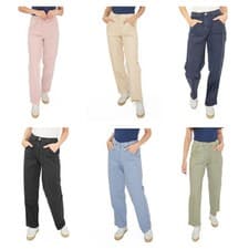 Image of Womens M&S Straight Leg Trousers Stretch Cotton Rich Relaxed Utility Casual
