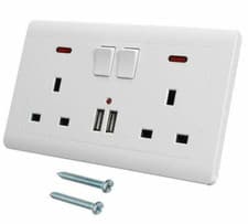 Image of Double Gang Wall Socket 13A With 2 USB Charger Ports Plug Switched Socket