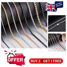 Image of Box Link Chain Stainless Steel Necklace 40cm-75cm Men Women Fashion Jewelry UK