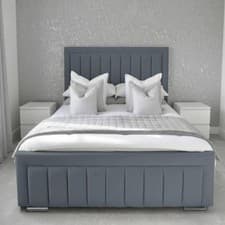 Image of Luxury Plush Velvet Ottoman Storage Bed Frame Panel Design Headboard Double King
