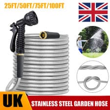 Image of 100FT/75FT Stainless Steel Garden Hose Pipe Water Rust-Proof Kink-Free Spray Gun